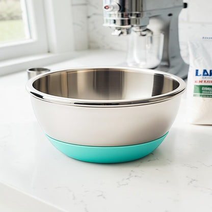 Skvxd Stainless Steel Mixing Bowl with Non-Slip Base & Measurements - Anti-Slip Grip for Baking, Cooking & Whisking - Durable Kitchenware