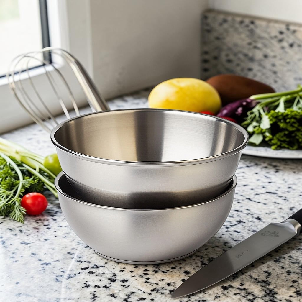 Skvxd Stainless Steel Mixing Bowls - Durable, Nesting Bowls for Cooking, Baking & Prepping - Set of 3 - Professional Culinary Kitchenware
